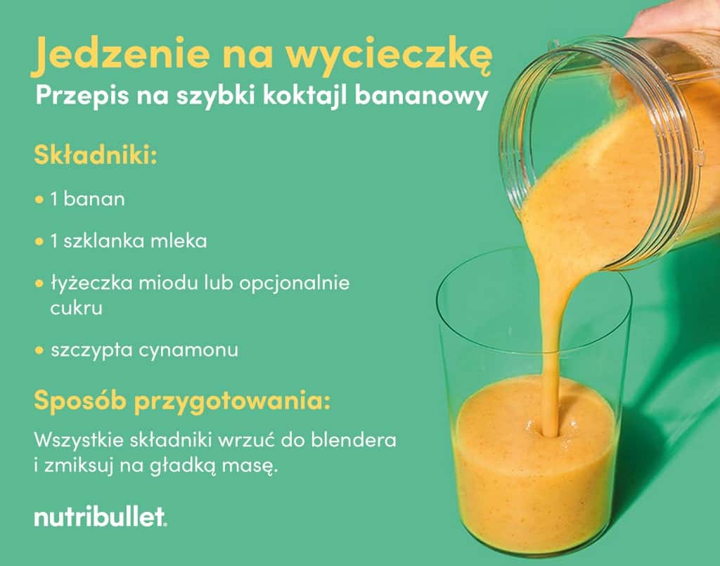 Jedzenie na wycieczkę    Przepis na szybki koktajl bananowy - infografika