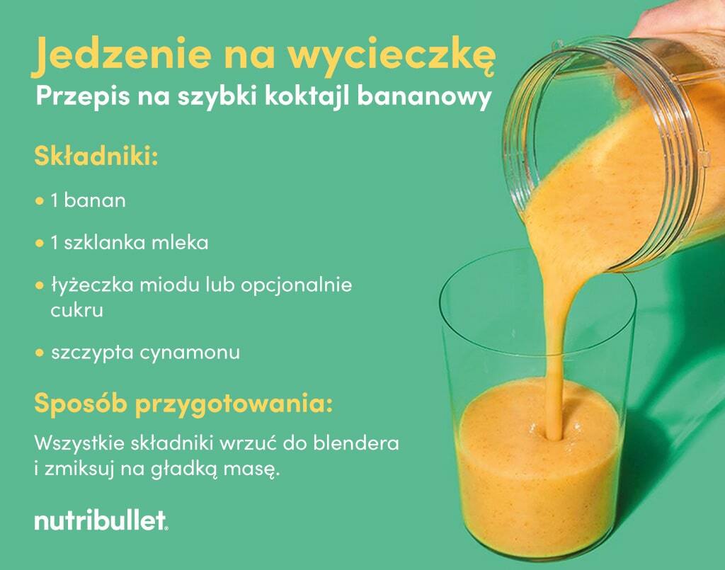 Jedzenie na wycieczkę    Przepis na szybki koktajl bananowy - infografika
