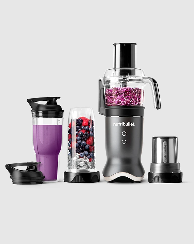 nutribullet Kitchen Systems lineup of nutribullet kitchen system products, including the nutribullet Triple Prep and nutribullet Ultra Plus+ compact kitchen system, each with their own blending and food processing attachments.