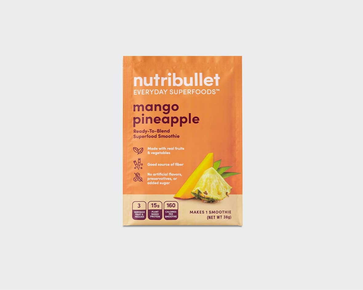 Product preview 1 of 6. Thumbnail nutribullet mango pineapple superfood smoothie orange packet with amango and pineapple image.        